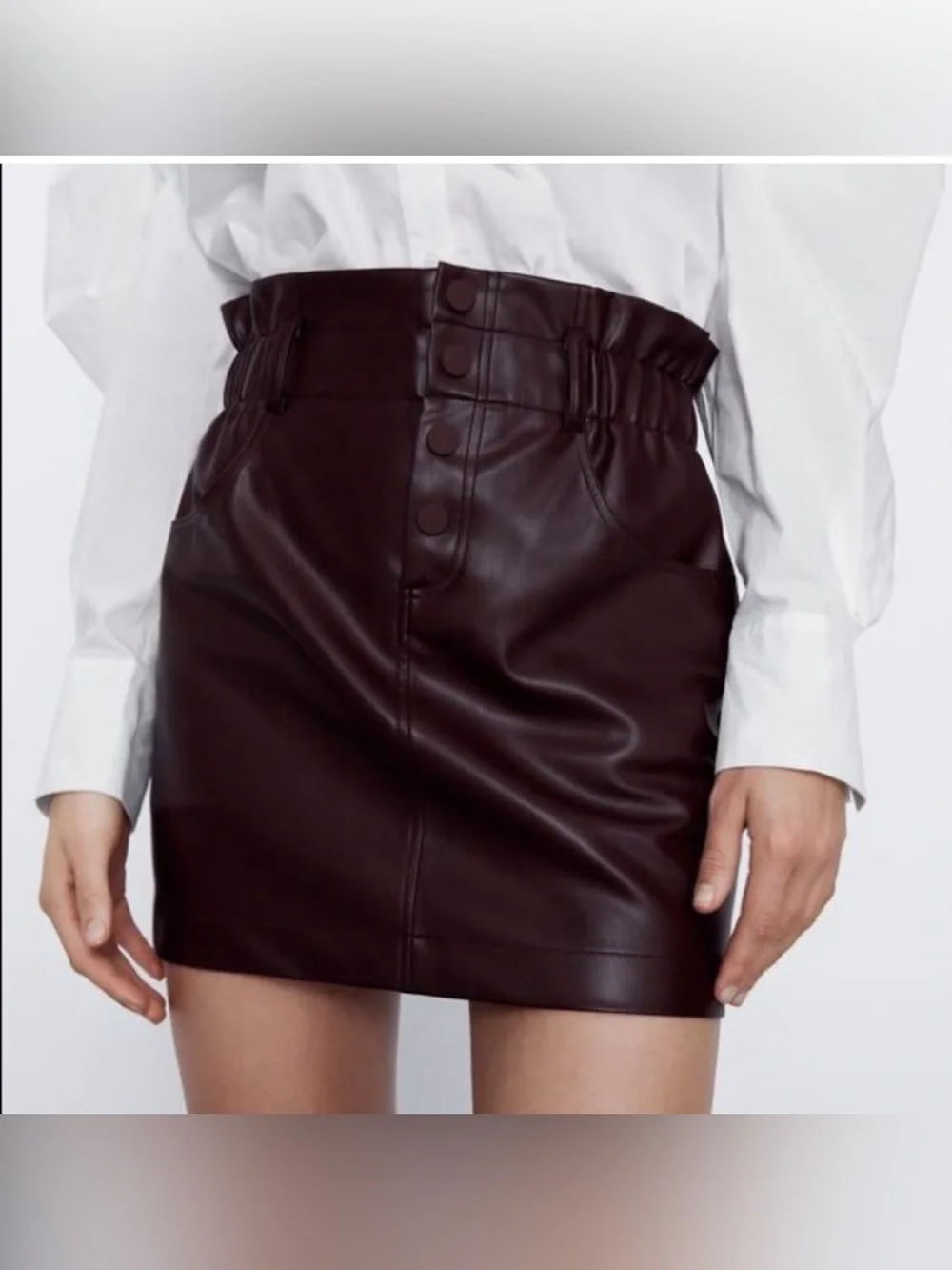 NWT Zara Faux Leather Mini Skirt in Deep Burgundy Small